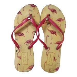 Kate Spade Flip Flops Womens Size 7 Yellow Pink Flamingo Sandals